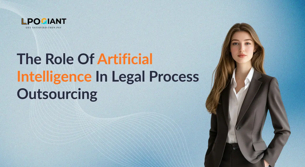AI in legal process outsourcing showing professional paralegal with technology-driven legal services