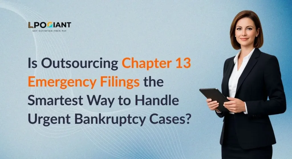 Professional attorney with tablet representing outsourced Chapter 13 emergency bankruptcy filing services by LPO Giant