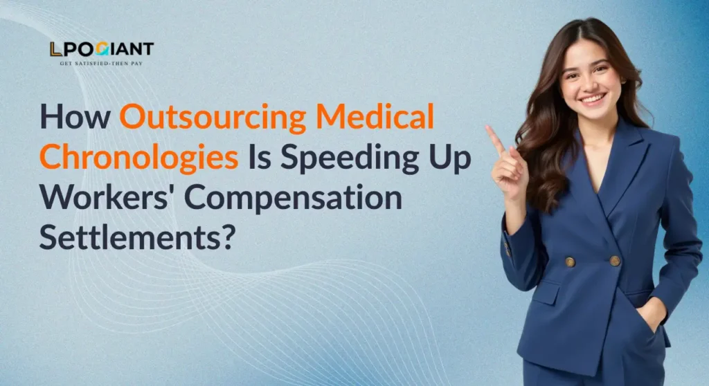 Offshore paralegal organizing medical chronology for workers' compensation case using HIPAA-compliant software to speed up settlement